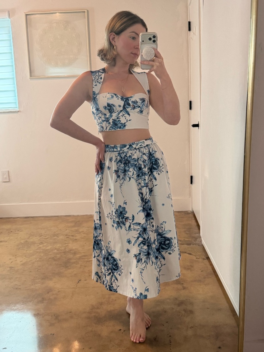 Zara Blue White Floral Corset Bustier Crop Top